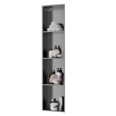 Imagem de Nichos de aço inoxidável, interiores de banheiro nichos embutidos, prateleiras acabadas de armazenamento de artigos de higiene pessoal e cosméticos, divisórias de armário de TV (cor: cinza, tamanho