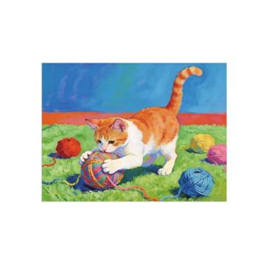 Imagem de Arte de parede animal impressões em tela - gato brincando - decoração moderna pintura - imagens para quarto de crianças escritório 60 x 80 cm 24 x 31 polegadas sem moldura