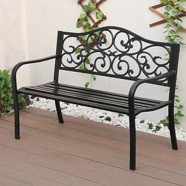 Imagem de Bancos de jardim para ambientes externos, banco de metal interno com encosto ergonômico, apoios de braços curvos, móveis de pátio, cadeira de namoradeira para 2 pessoas, ideal para varanda, quintal