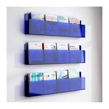 Imagem de Armário de arquivo 3 peças prateleira de parede para livros de fotos, prateleira de revista de acrílico sem perfuração, prateleira de exibição de decoração de parede, suporte de impressora de estante