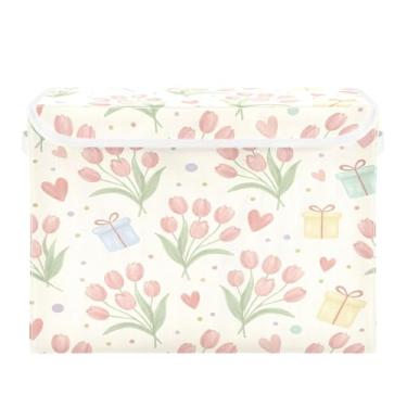 Imagem de Burbuja Caixa de armazenamento de tulipas com tampa e alças, grande caixa de armazenamento dobrável para prateleiras armário quarto escritório organizador