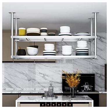 Imagem de Prateleira flutuante de teto industrial - Rack de armazenamento suspenso rústico para garagem, cozinha, bar e restaurante - Suporte de exibição elegante para uso doméstico e comercial