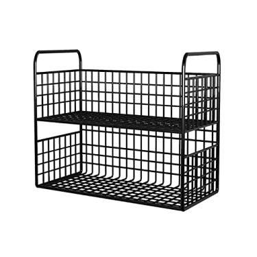 Imagem de Organizador de mesa de metal de 2 camadas para mesa de escritório, prateleira de exibição de mesa, organizador de canto e armazenamento para dormitório, casa, cosméticos, suporte de impressora preto