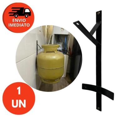 Imagem de Kit Suporte Reforçado Botijão Gás P13 Antifurto Roubo Aço Trava Parede