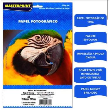 Imagem de PAPEL FOTOGRÁFICO A4 Glossy 180g Masterprint 50 Folhas Brilhante Branc