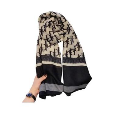 Imagem de Lenço De Seda Feminino Para Outono E Inverno, Estampa De Letras, Xale,
