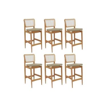 Imagem de Banqueta Cozinha Liz 1bmm009ca Premium Madeira Maciça Kit 6 Un Carvalho/boucle Bege/tela Bege Kappesberg