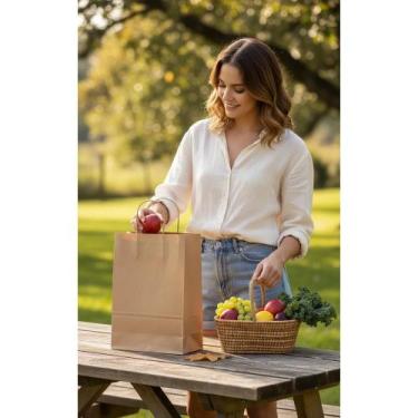 Imagem de Sacola Kraft 18x22cm C/100 Und Alça Torcida - Elegância e Pr - Congrat