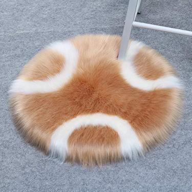 Imagem de Tapetes redondos falsos, listrados, geométricos, macios, tapete de pelo longo, antiderrapante, lavável para sala de estar, quarto, escritório, banheiro, varanda, sofá infantil, almofada para pés, cáqui, branco