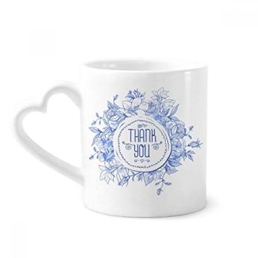 Imagem de Caneca de café de cerâmica com flores azuis e estampa de plantas copo de coração de vidro