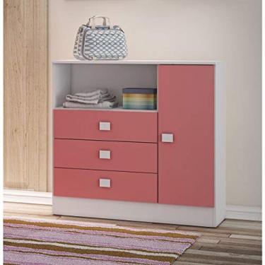Imagem de Cômoda 3 Gavetas E 1 Porta Rosa Para Bebês E Crianças