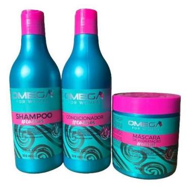 Imagem de Kit Capilar Cachos Shampoo Condicionador E Mascara 500G Omegahair - Om