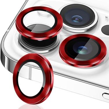 Imagem de TIUYAO Protetor de lente de câmera para iPhone 15 Pro Max/iPhone 15 Pro, protetor de lente de câmera de vidro temperado anel de lente de liga de alumínio, capa de câmera adequada para iPhone 15 Pro/Pro Max (vermelho)