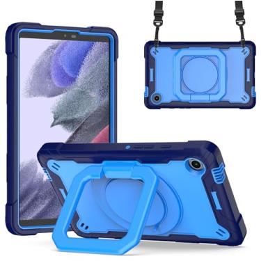 Imagem de elitegadget Capa para Samsung Galaxy Tab A9+ Plus de 11 polegadas (SM-X210/X215/X216) Lançada em 2023 - Capa resistente a impactos com suporte de anel giratório + 1 caneta Stylus (azul marinho/azul)