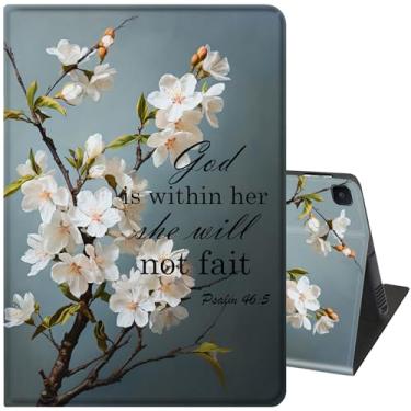 Imagem de Capa para Samsung Galaxy Tab S6 Lite 10,4 polegadas modelo 2022/2020, capa inteligente de couro PU, suporte ajustável com função automática de hibernar e despertar, bíblia de flor de amêndoa