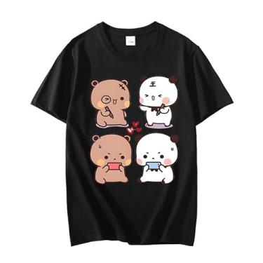 Imagem de Camisetas Kawaii Graffiti Playing Games Panda Bear Impresso Adorável Casal e Amantes Unissex Moda Camiseta Manga Curta, Preto, PP