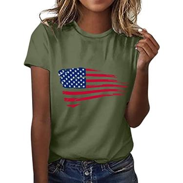 Imagem de Camisetas femininas de 4 de julho com bandeira americana listras estrelas, casual, patriótico, memorial, festival, Verde, G