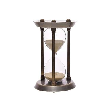 Imagem de Ampulheta Decorativa em Metal Dourado e Areia Bege 16cm HJ3037 BTC