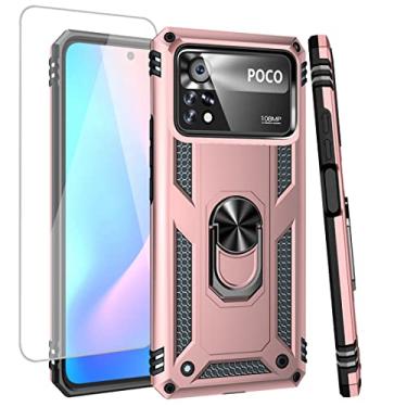 Imagem de Zoeirc Capa para Poco X4 Pro 5G, capa 2201116PG com protetor de tela de vidro temperado, [grau militar] capa protetora magnética para celular para Xiaomi Poco X4 Pro 5G (ouro rosa)