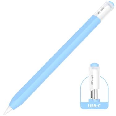 Imagem de AZF Capa compatível com Apple Pencil USB C, capa protetora de silicone antiderrapante para Apple Pencil (USB-C), suporte magnético. (azul celeste)