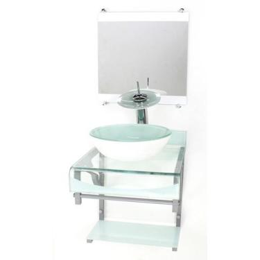 Imagem de Gabinete Vidro 40Cm Banheiro Curvado Duplo Pc Cuba Redonda - Cubas E G