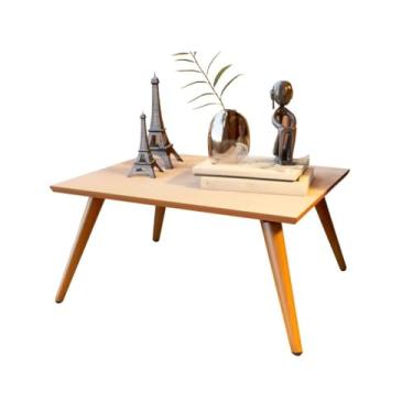 Imagem de Mesa de Centro Retangular Pés Palito Mesinha Para Sala Apoio Madeira(Off White)