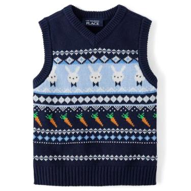 Imagem de The Children's Place Colete Suéter para Meninos e Crianças, Colete listrado Coelhinho da Páscoa, 3 Anos