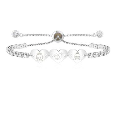 Imagem de Mayfaith Joias de tênis de zircônia deslumbrantes e sofisticadas - pulseiras femininas Moon Star Sun/Best Friends Forever com fecho Bolo SA5164-SA5166, Adjustable, Latão, Zircônia cúbica