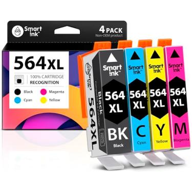 Imagem de Smart Ink Cartucho de tinta de substituição compatível para HP 564 XL 564XL de alto rendimento (pacote com 4) para impressoras DeskJet 3520 3522 Photosmart 7520 6520 5520 7525 5514 7510 OfficeJet 4620
