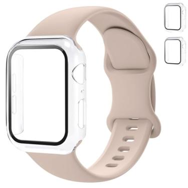 Imagem de Pulseira esportiva e capa para Apple Watch 42 mm, 41 mm, 40 mm, 38 mm, 46 mm, 45 mm, 44 mm, combo de pulseira de silicone com capa para Apple Watch séries 10 9, 8, 7, 6, 5, 4 3 e SE Ultra/2 de 49 mm