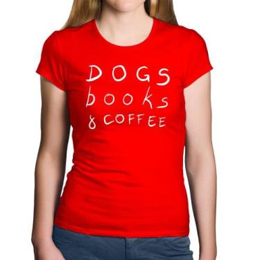 Imagem de Baby Look Algodão Dogs Books and Coffee - Foca na Moda, Vermelho, P