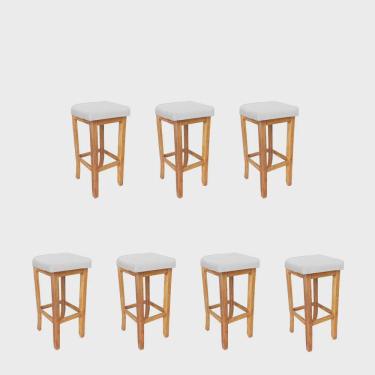 Imagem de Kit 07 Banqueta Alta Ben Gourmet Balcão Bistrô Cozinha Base Madeira Maciça Sintético Branco - Ahz Móveis