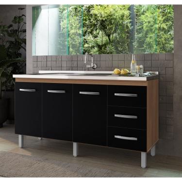 Imagem de Balcão Gabinete Para Pia 160m Emily Sem Tampo - Savana/Preto Móblis 