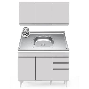 Imagem de Armário Aéreo Virgínia E Balcão Com Pia 120cm Michigan Branco - Lumil Móveis