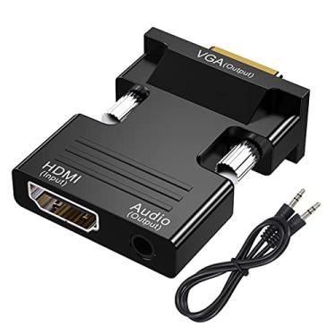 Imagem de Adaptador com cabo de áudio de 3,5 mm, 1080P 60Hz conversor HDMI fêmea para VGA macho adaptador compatível com PC portátil, monitor projetor TV