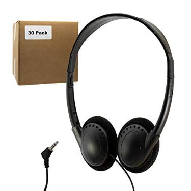 Imagem de Fones de ouvido em volume para biblioteca escolar, sala de aula, avião, museu, hotel, passeios, academia, estudantes, ajustáveis, descartáveis, reutilizáveis, confortáveis, compactos e fáceis de armazenar fones de ouvido, Preto, 30 Pack