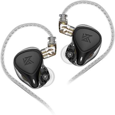 Imagem de erjigo Fone de ouvido ZEX Pro com driver híbrido triplo HiFi KZ ZEXPro IEMs com cabo destacável banhado a prata de 0,75 mm (preto, sem microfone)