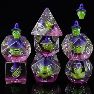 Imagem de Halloween Skull Demon Ghost Resin Dice Dungeons and Dragons Dice DND Dice Set All Hallows' Day D&D Role Playing Dice D12 D10 D% D8 D6 D4 for MTG RPG Board Games (Green Ghost)