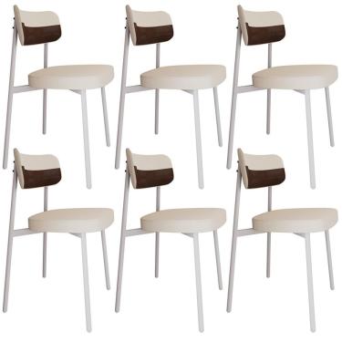 Imagem de Kit 06 Cadeiras Estofada Para Sala De Jantar Astrid Branco C01 Linho Palha Courino Whisky - Lyam Decor