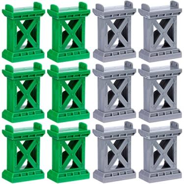Imagem de Ioffersuper 12Pçs Acessórios Ferroviários De Ponte De Trem, Acessórios De Trilhos De Suporte De Vários Níveis, Blocos De Alto Nível Compatíveis Com Todas As Principais Marcas, Cinza + Verde