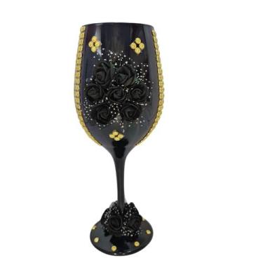 Imagem de Taça de Vidro Pomba Gira Preta e Dourada 490 ml - Bialluz