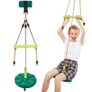 Imagem de Swing Set AGPTEK Disc Swing com barras de macaco para tirolesa verde