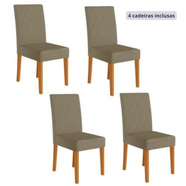 Imagem de Kit 4 Cadeiras Estofadas com Encosto Bordado e Pés MDF Jade - Poliman 