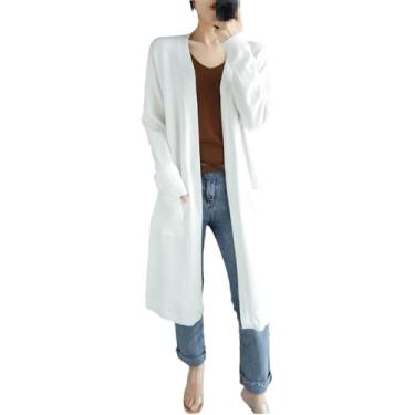 Imagem de Cardigans De Caxemira Feminino Sólido Outono Inverno Casual Longo Casaco De Malha Com Decote Em V, White, XXL
