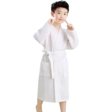 Imagem de Roupão De Banho Para Crianças E Meninas Com Waffle De Algodão, Roupão De Banho Para Meninas Com Pente De Mel Xadrez Kimono Robe, White, 6-8 Years