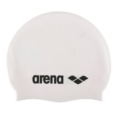 Imagem de Arena Touca de natação unissex de silicone júnior clássica para meninas e meninos confortável durável touca de banho infantil para piscina, tamanho único, branco/preto