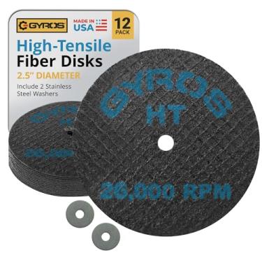 Imagem de GYROS Rodas de corte de resina de 6,35 cm para ferramentas rotativas, 12 discos de corte reforçado de fibra de vidro dupla, alta tração para materiais como aço, bronze | Acessório de ferramenta de corte Dremel | Feito nos EUA 11-32250/12