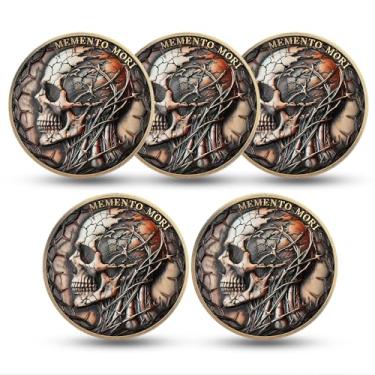 Imagem de RYUKENLM 5 peças Moeda Memento Mori Caveira Desafio Moedas EDC Lembrete Símbolo de Fragilidade da Vida e Limitações de Tempo Presentes Inspiradores Estoicismo para Prática Estóica Diária