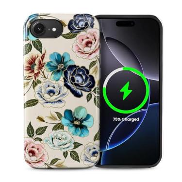 Imagem de casesok Capa para iPhone 16e, compatível com MagSafe, capa rígida de camada dupla + capa de silicone, proteção total à prova de choque, capa para iPhone 16e-vintage floral rosa peônia