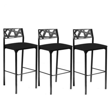 Imagem de Kit 3 Banquetas Luiza material sintético Preto - GAT MAGAZINE